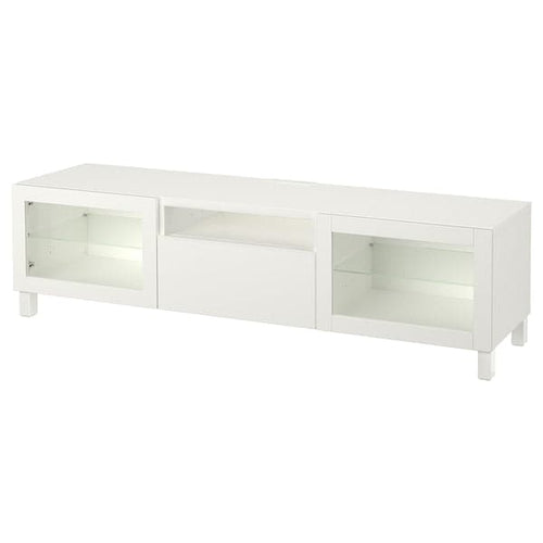 BESTÅ - TV bench, white/Lappviken/Stubbarp white clear glass, 180x42x48 cm