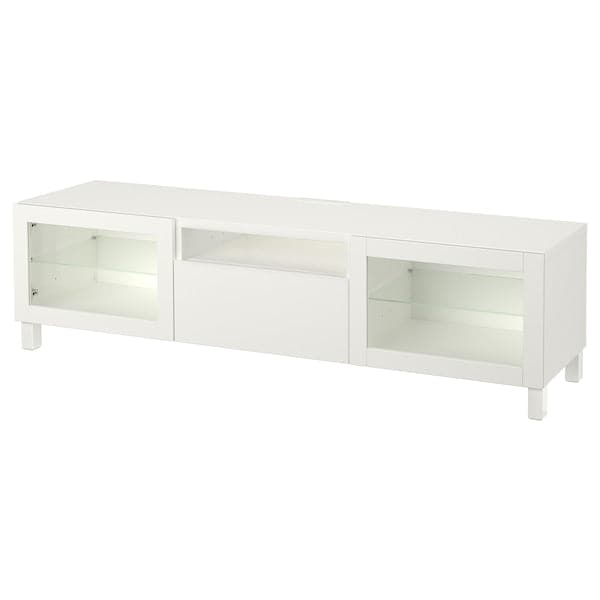 BESTÅ - TV bench, white/Lappviken/Stubbarp white clear glass, 180x42x48 cm - best price from Maltashopper.com 99329197