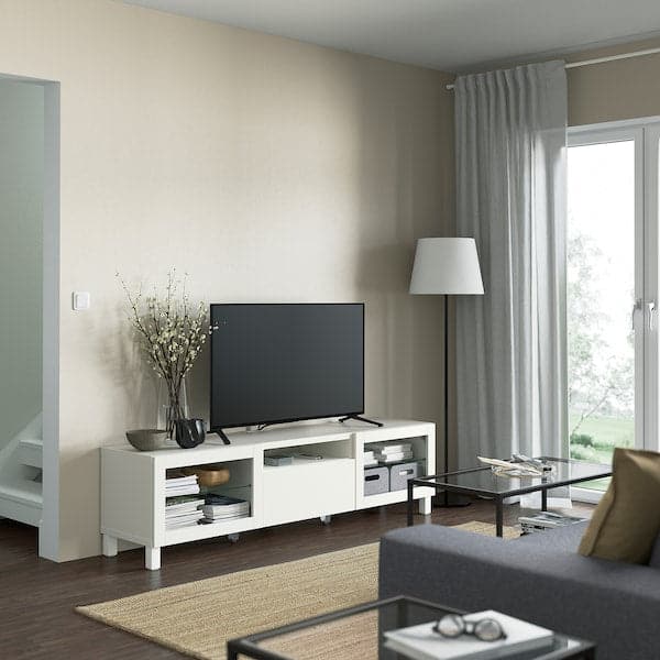 BESTÅ - TV bench, white/Lappviken/Stubbarp white clear glass, 180x42x48 cm - best price from Maltashopper.com 99329197