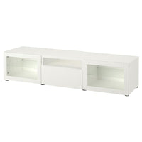 BESTÅ - TV bench, white/Lappviken white clear glass, 180x42x39 cm - best price from Maltashopper.com 79329339