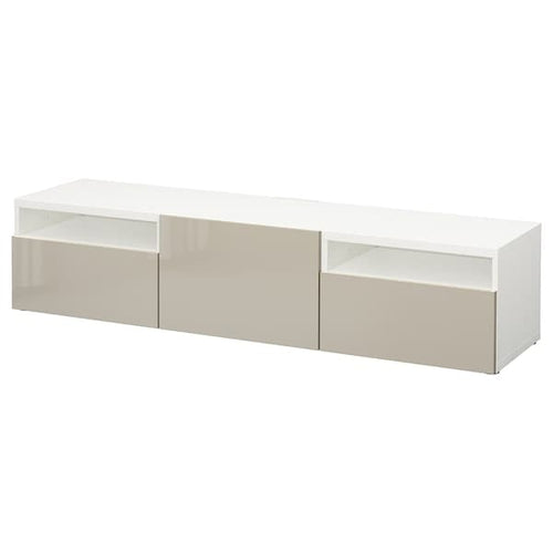 BESTÅ TV bench, white/Selsviken high-gloss/beige, 180x42x39 cm
