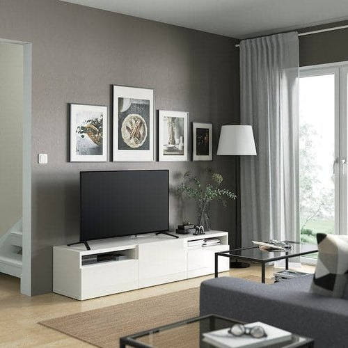 BESTÅ - TV bench, white/Selsviken high-gloss/white, 180x42x39 cm