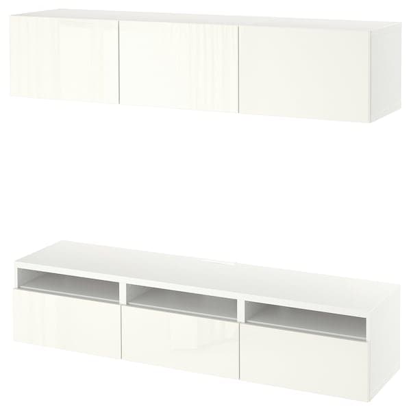 BESTÅ - TV bench, white Selsviken/high-gloss/white, 180x42x185 cm - best price from Maltashopper.com 29476771