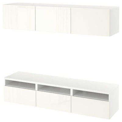 BESTÅ - TV bench, white/Selsviken high-gloss/white, 180x42x185 cm - best price from Maltashopper.com 59477279