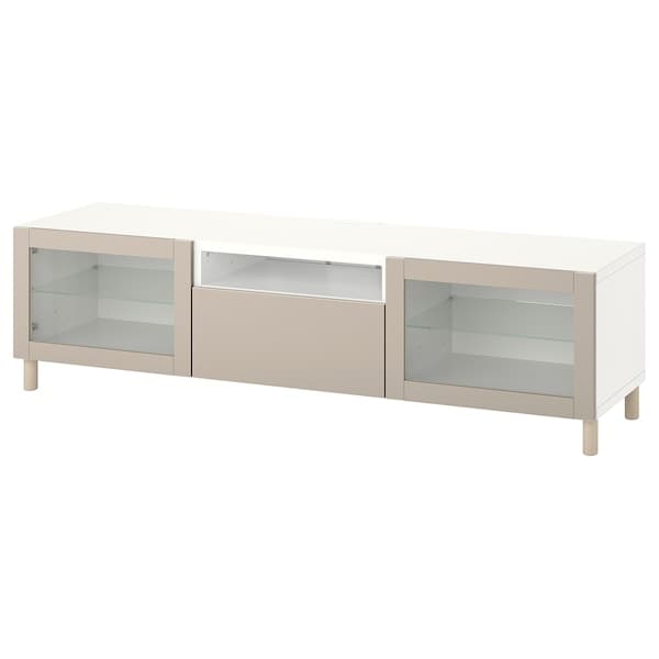 Ikea BESTÅ - TV bench, white Sindvik/Lappviken/Mejarp light grey/beige, 180x42x48 cm