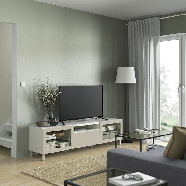 Ikea BESTÅ - TV bench, white Sindvik/Lappviken/Mejarp light grey/beige, 180x42x48 cm