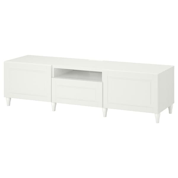 BESTÅ - TV bench, white/Smeviken/Kabbarp white, 180x42x48 cm - best price from Maltashopper.com 09384536