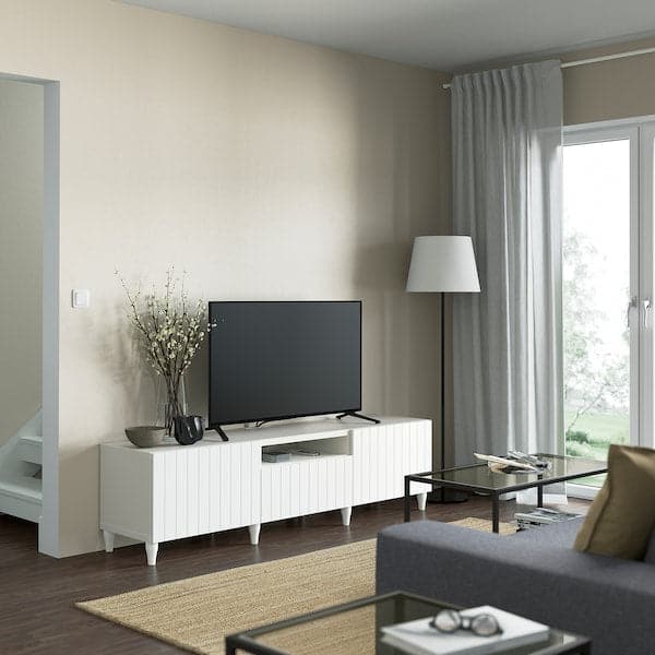 Ikea BESTÅ - TV bench, white/Sutterviken/Kabbarp white, 180x42x48 cm