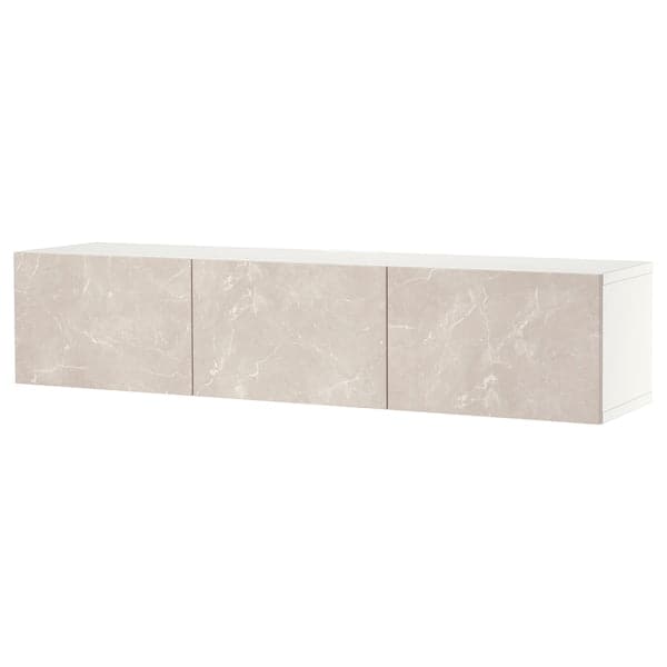 BESTÅ - TV cabinet with doors, white/Bergsviken beige, , 180x42x38 cm