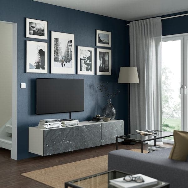 Ikea BESTÅ - TV bench with doors, white/Bergsviken black, 180x42x38 cm