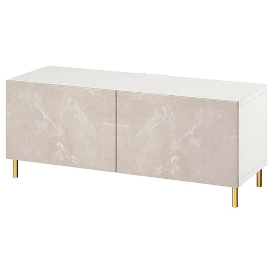 Ikea BESTÅ - TV cabinet with doors, white/Bergsviken/Ösarp beige, , 120x42x48 cm