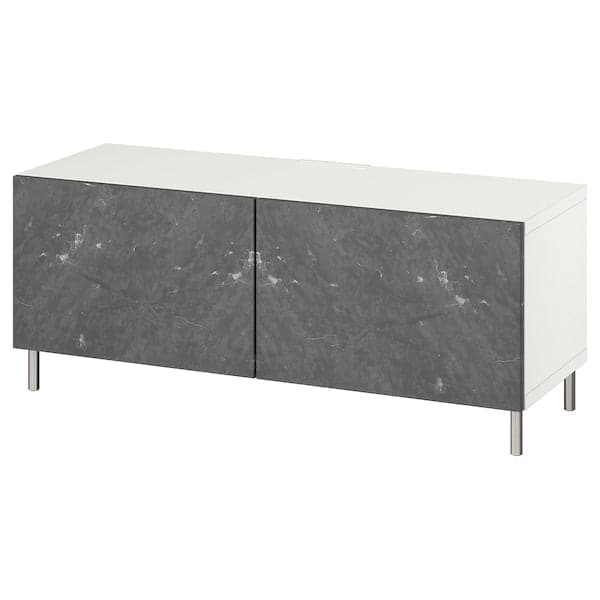 Ikea BESTÅ - TV bench with doors, white Bergsviken/Ösarp/black, 120x42x48 cm