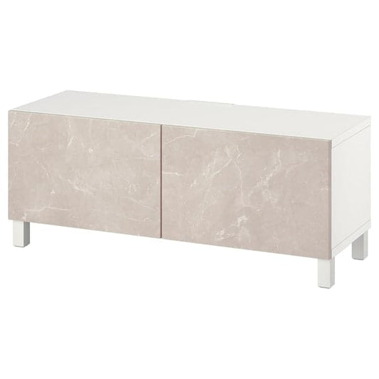 BESTÅ - TV cabinet with doors, white Bergsviken/Stubbarp/beige, , 120x42x48 cm - best price from Maltashopper.com 99419447