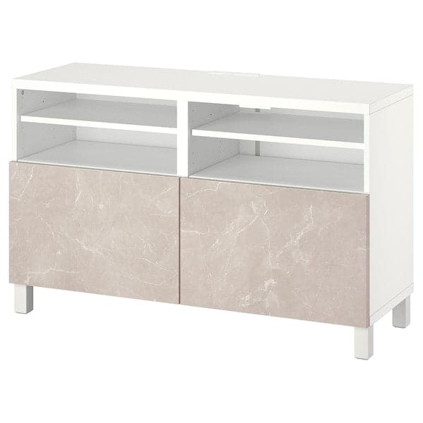 Ikea BESTÅ - TV cabinet with doors, white/Bergsviken/Stubbarp beige, , 120x42x74 cm