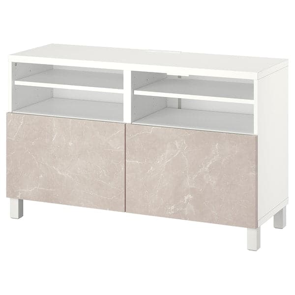 BESTÅ - TV cabinet with doors, white/Bergsviken/Stubbarp beige, , 120x42x74 cm