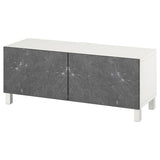 BESTÅ TV bench with doors, white Bergsviken/Stubbarp/black, 120x42x48 cm