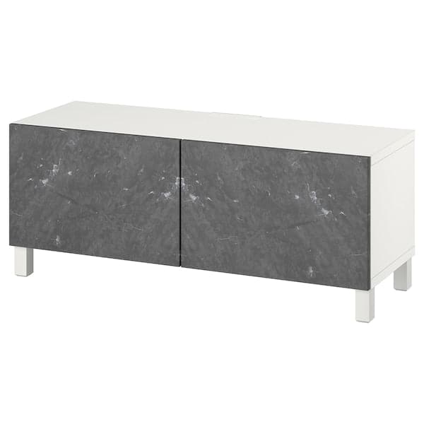 Ikea BESTÅ - TV bench with doors, white Bergsviken/Stubbarp/black, 120x42x48 cm