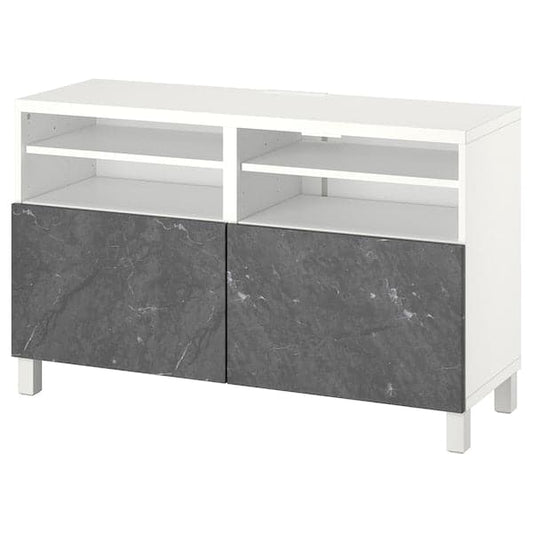 Ikea BESTÅ - TV bench with doors, white/Bergsviken/Stubbarp black, 120x42x74 cm