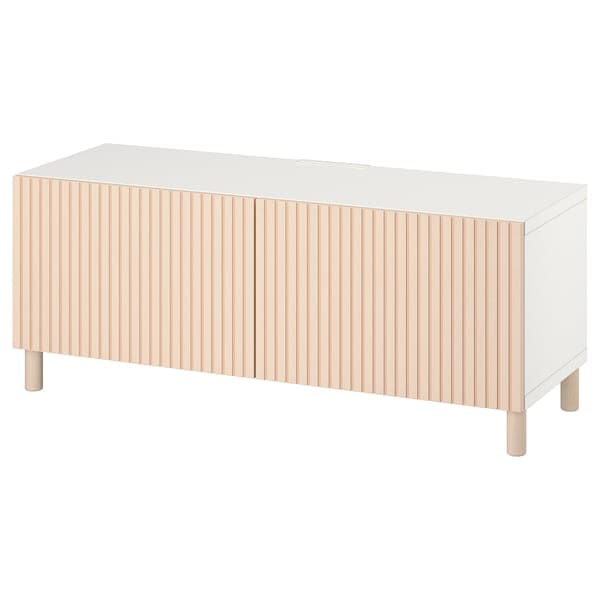 Ikea BESTÅ - TV bench with doors, white Björköviken/Mejarp/birch veneer, 120x42x48 cm
