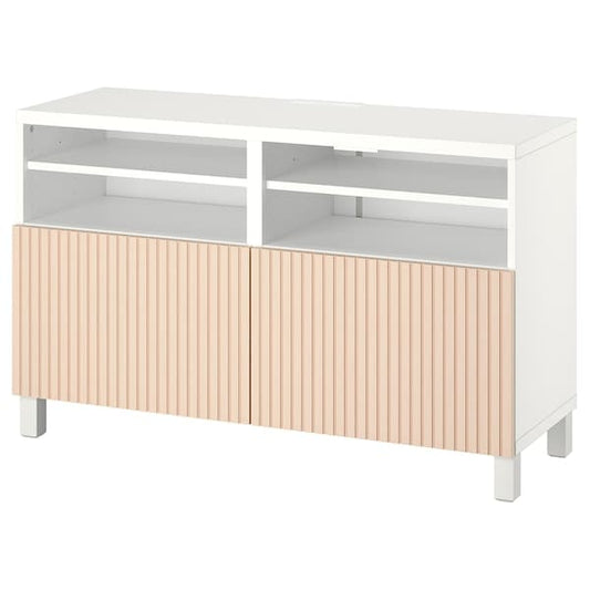 Ikea BESTÅ - TV bench with doors, white/Björköviken/Stubbarp birch veneer, 120x42x74 cm