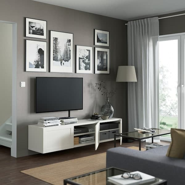 Ikea BESTÅ - TV bench with doors, white/Hanviken white, 180x42x38 cm
