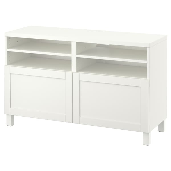 Ikea BESTÅ - TV bench with doors, white/Hanviken/Stubbarp white, 120x42x74 cm