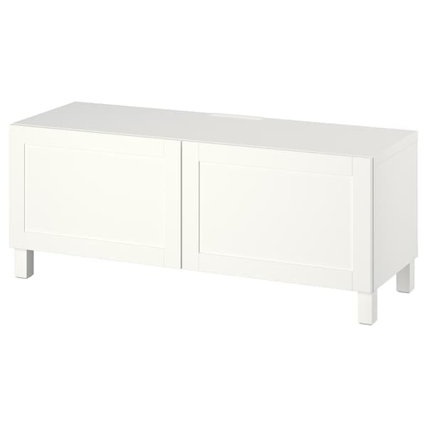 BESTÅ - TV bench with doors, white Hanviken/Stubbarp/white, 120x42x48 cm - best price from Maltashopper.com 09419437