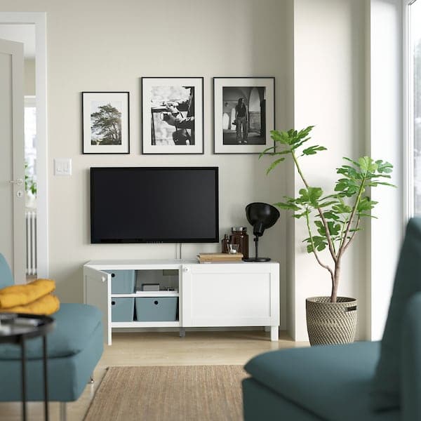 Ikea BESTÅ - TV bench with doors, white Hanviken/Stubbarp/white, 120x42x48 cm