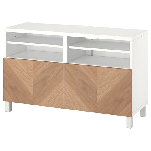 Ikea BESTÅ - TV bench with doors, white/Hedeviken/Stubbarp oak veneer, 120x42x74 cm