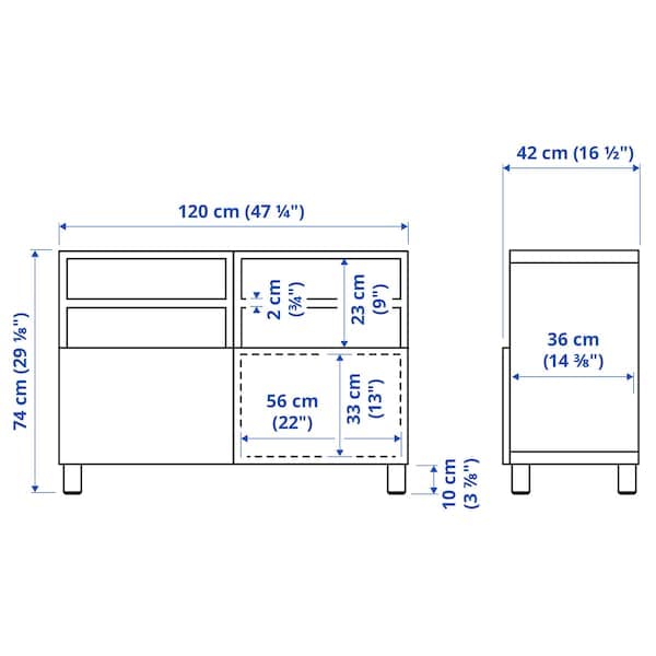 Ikea BESTÅ - TV bench with doors, white/Hedeviken/Stubbarp oak veneer, 120x42x74 cm