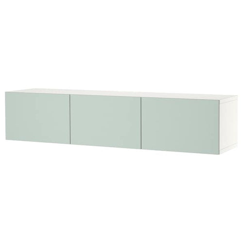 BESTÅ - TV bench with doors, white/Hjortviken pale grey-green, 180x42x38 cm