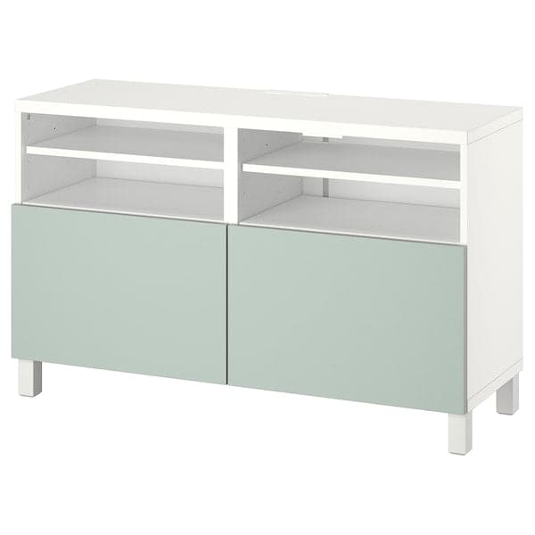 Ikea BESTÅ - TV bench with doors, white/Hjortviken/Stubbarp pale grey-green, 120x42x74 cm