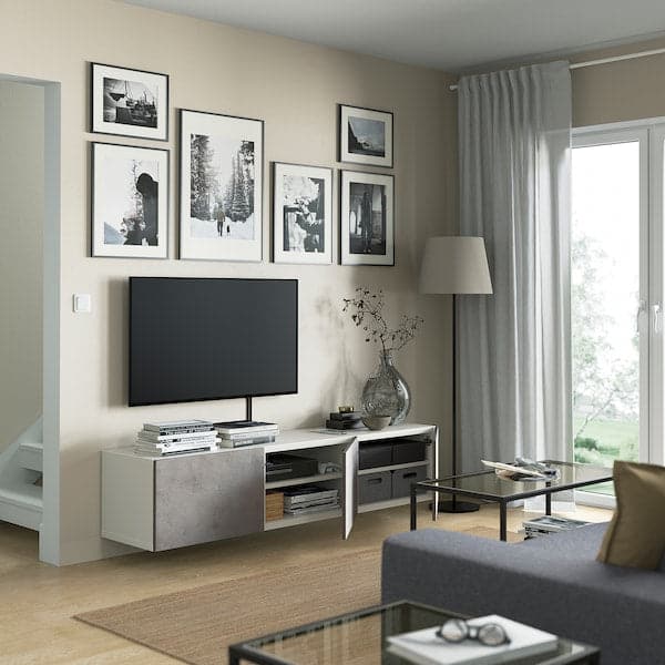 BESTÅ - TV bench with doors, white/Kallviken light grey, 180x42x38 cm - best price from Maltashopper.com 39421797