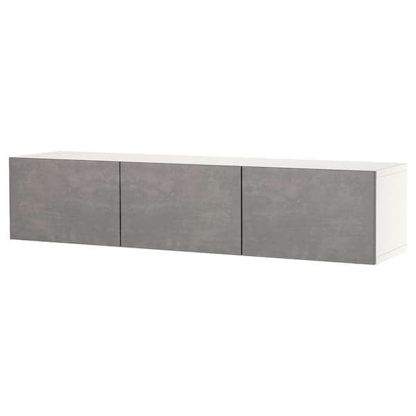 BESTÅ - TV bench with doors, white/Kallviken dark grey, 180x42x38 cm