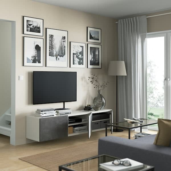 BESTÅ - TV bench with doors, white/Kallviken dark grey, 180x42x38 cm - best price from Maltashopper.com 99421799