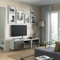 BESTÅ - TV bench with doors, white/Kallviken dark grey, 180x42x38 cm - best price from Maltashopper.com 99421799