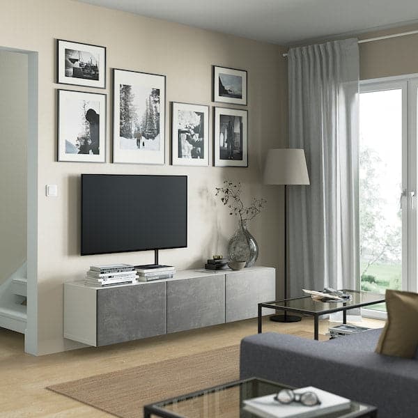Ikea BESTÅ - TV bench with doors, white/Kallviken dark grey, 180x42x38 cm