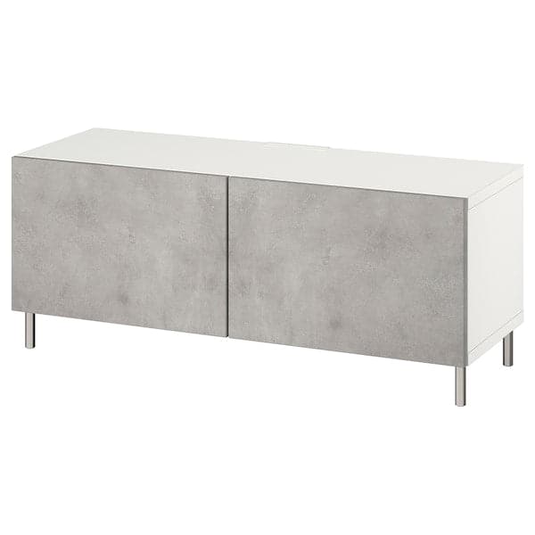 BESTÅ - TV bench with doors, white/Kallviken/Ösarp light grey, 120x42x48 cm