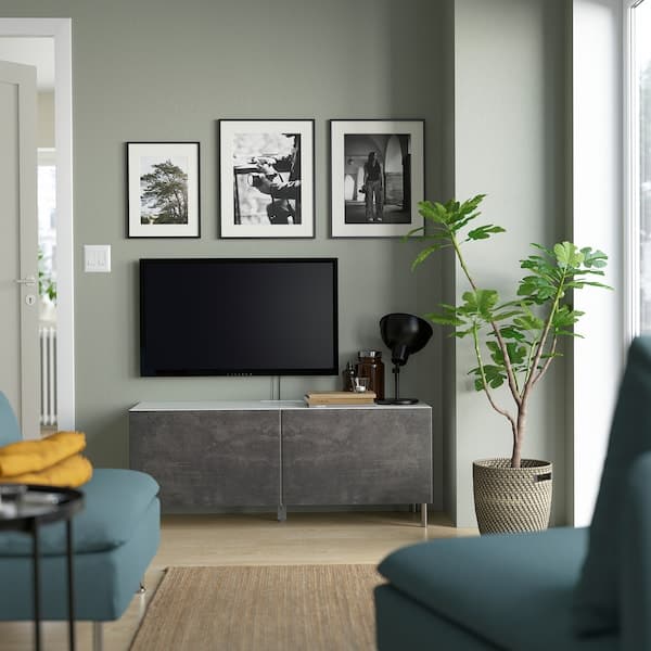 Ikea BESTÅ - TV bench with doors, white/Kallviken/Ösarp dark grey, 120x42x48 cm