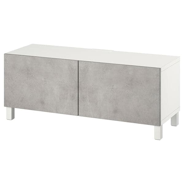 BESTÅ - TV bench with doors, white Kallviken/Stubbarp/light grey, 120x42x48 cm