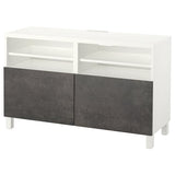 BESTÅ TV bench with doors, white Kallviken/Stubbarp/dark grey concrete effect, 120x42x74 cm