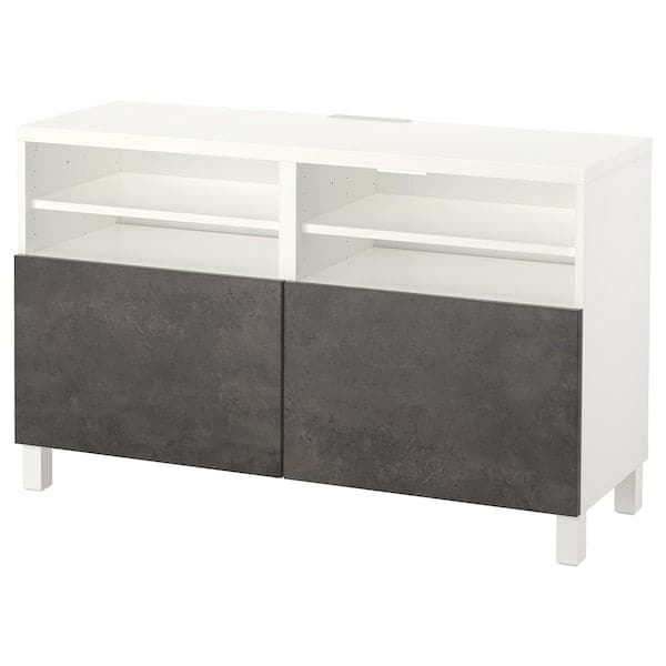 BESTÅ - TV bench with doors, white Kallviken/Stubbarp/dark grey concrete effect, 120x42x74 cm