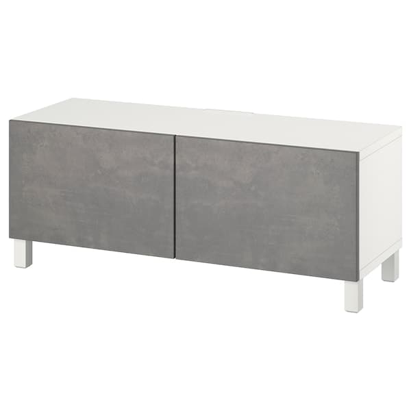 BESTÅ - TV bench with doors, white Kallviken/Stubbarp/dark grey, 120x42x48 cm