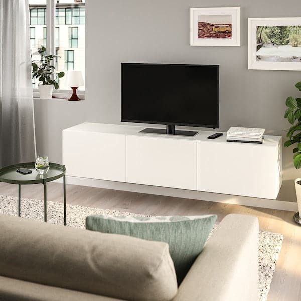 Ikea BESTÅ - TV bench with doors, white/Lappviken white, 180x42x38 cm