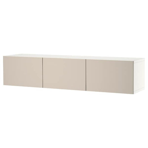BESTÅ - TV bench with doors, white/Lappviken light grey/beige, 180x42x38 cm
