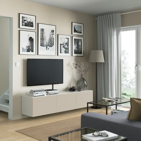 BESTÅ - TV bench with doors, white/Lappviken light grey/beige, 180x42x38 cm - best price from Maltashopper.com 59421800