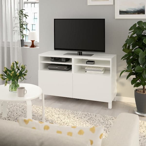 BESTÅ - TV bench with doors, white/Lappviken/Stubbarp white - Premium Entertainment Centers & TV Stands from Ikea - Just €220.99! Shop now at Maltashopper.com