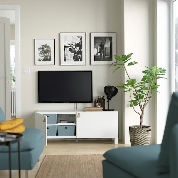 Ikea BESTÅ - TV bench with doors, white/Lappviken/Stubbarp white, 120x42x48 cm