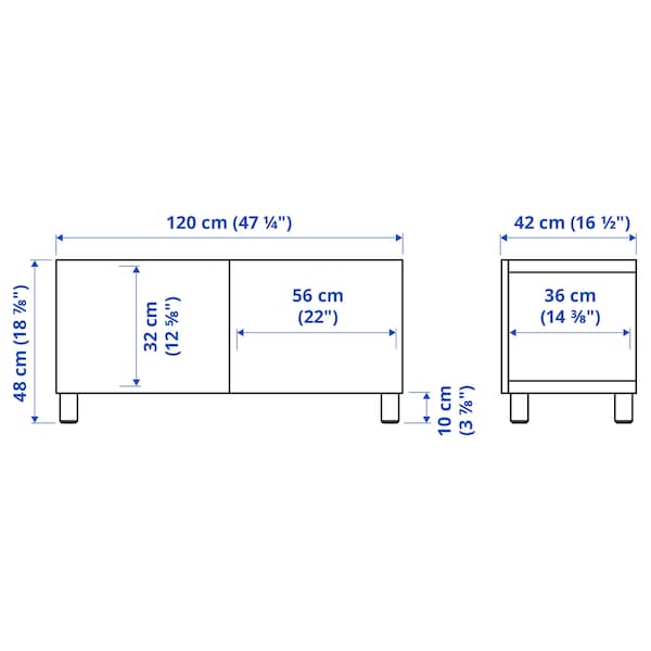Ikea BESTÅ - TV bench with doors, white/Lappviken/Stubbarp white, 120x42x48 cm