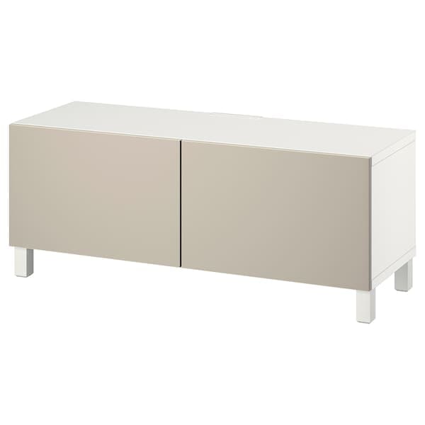 Ikea BESTÅ - TV bench with doors, white Lappviken/Stubbarp/light grey/beige, 120x42x48 cm